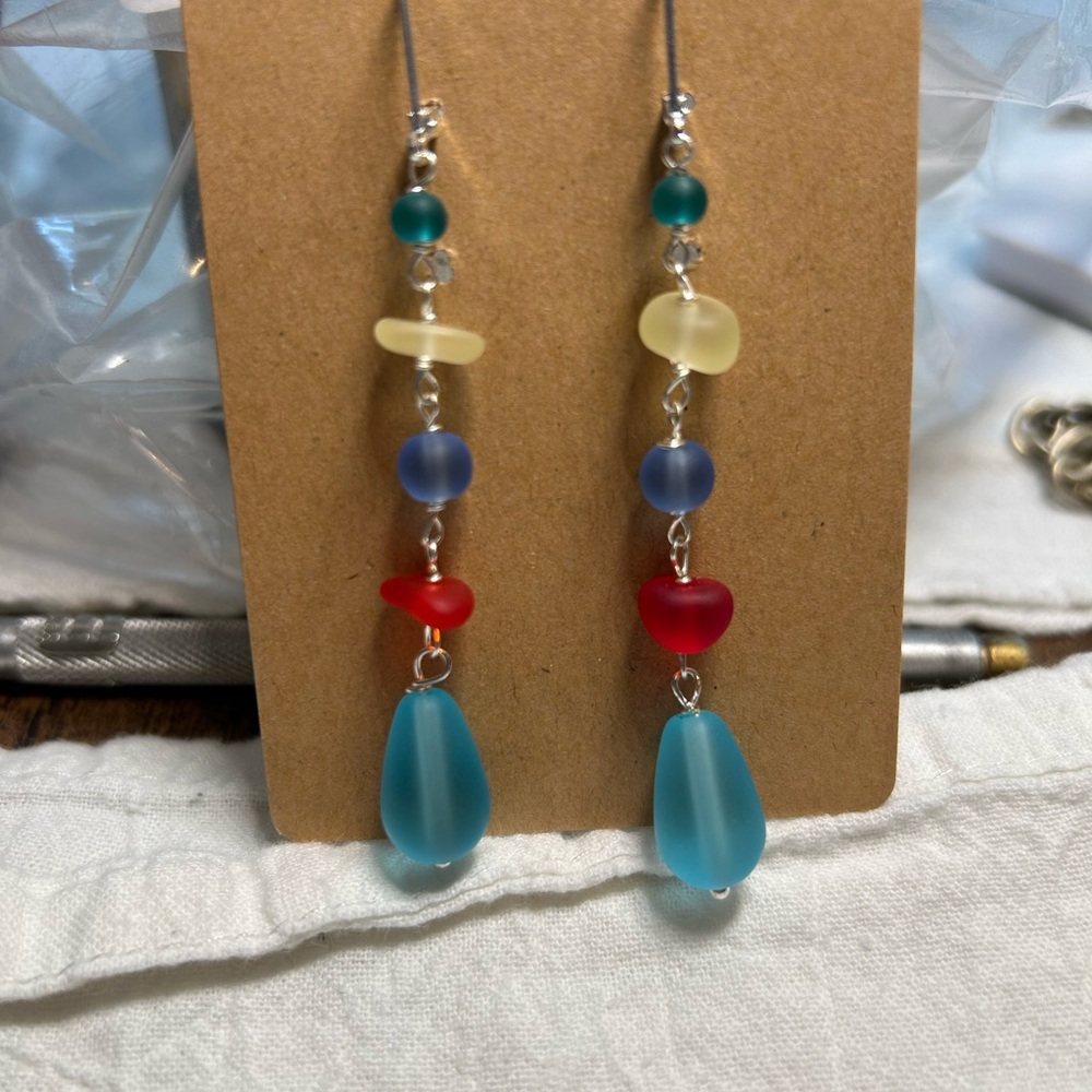 Colorful Sea Glass Drop Earrings - Multicolor